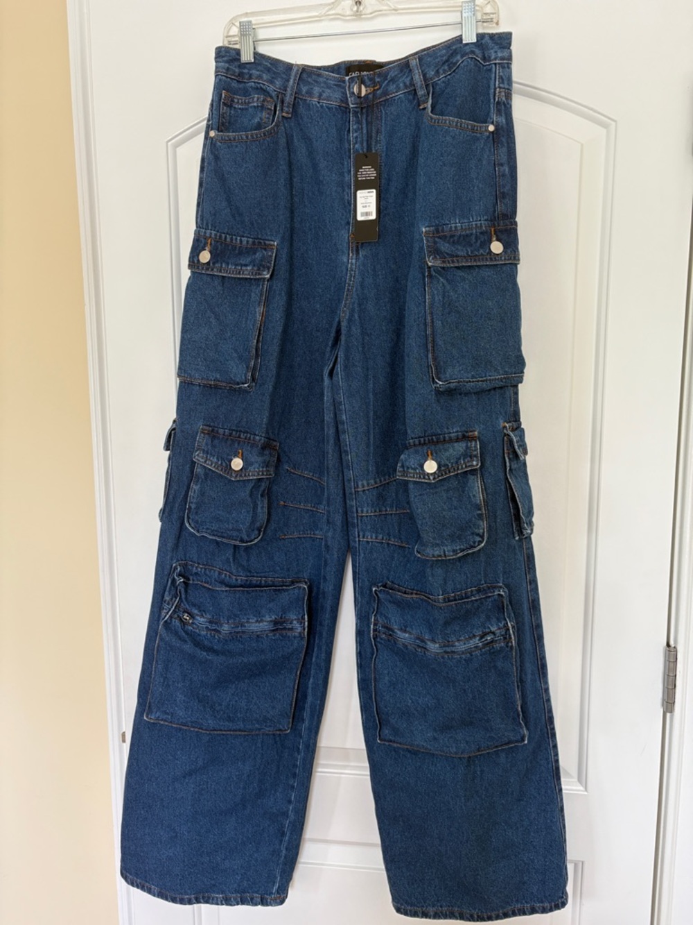 Fashion Nova Dark Blue Cargo Jeans